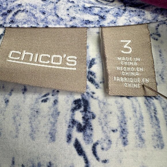 Chico's Fleur-de-lis Blouse Women’s Size 3 Blue XL/16 Easy Care Button Down - Picture 2 of 15